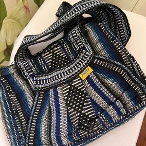 Blue and Black Woven Women's Bag